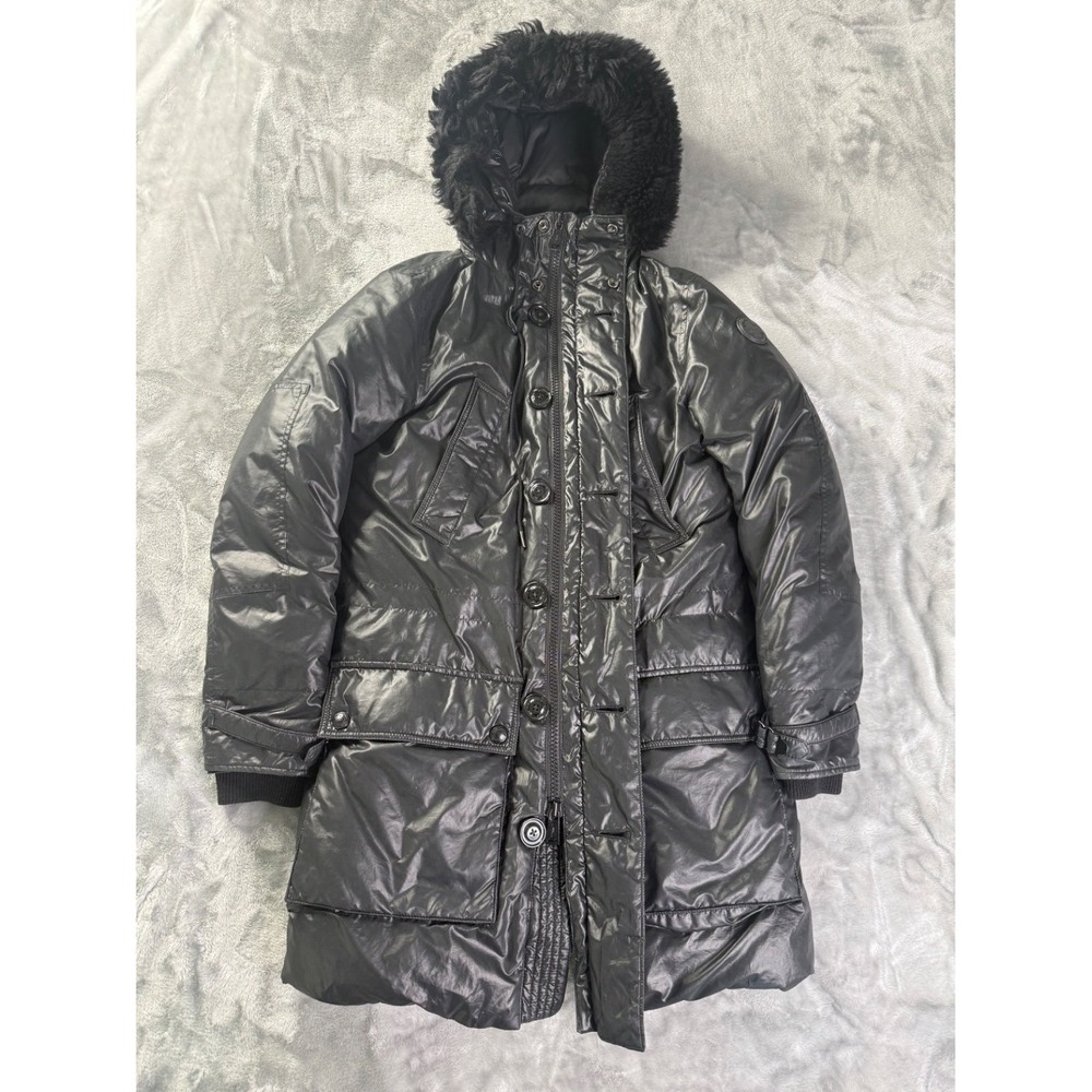 Polo Ralph Lauren Trim Down Parka Women XS Black Duck Coat Puffer Trench Hooded